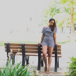 Black gingham romper